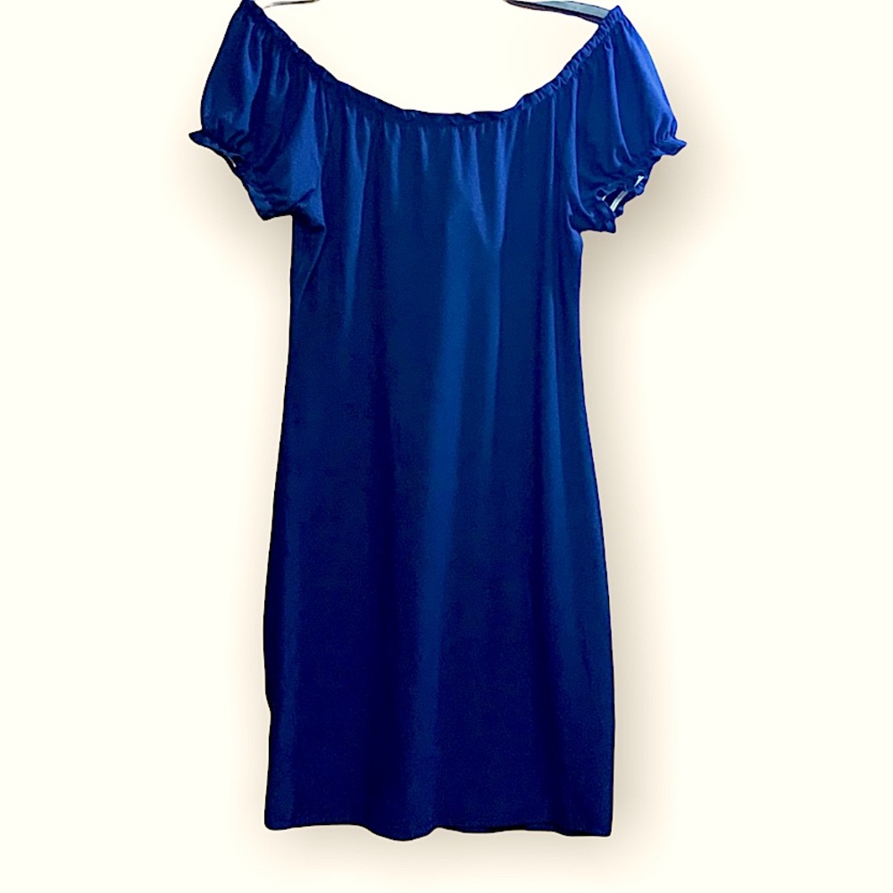 Super Cute Navy Off The Shoulder Dress - Picture 4 of 4
